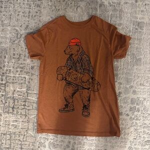 Cat & Jack Brown Graphic T-Shirt with Bear in Red Cap Size XL